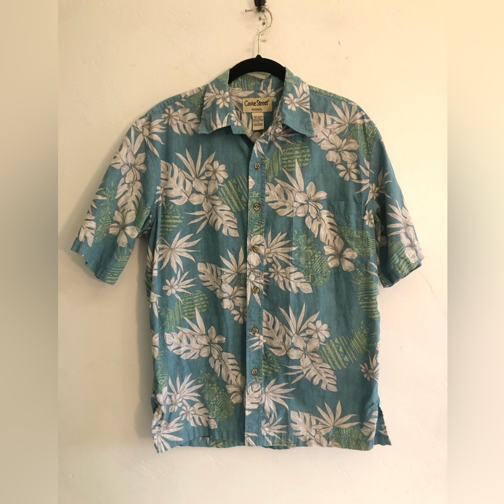 Cooke Street Honolulu Mens Green Palm Hawaiian Cotton Camp Shirt S